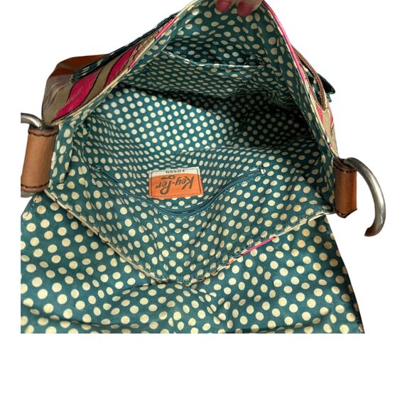 Fossil Keyper Floral Coated Canvas Brown Leather Crossbody Purse Handbag - Picture 5 of 6